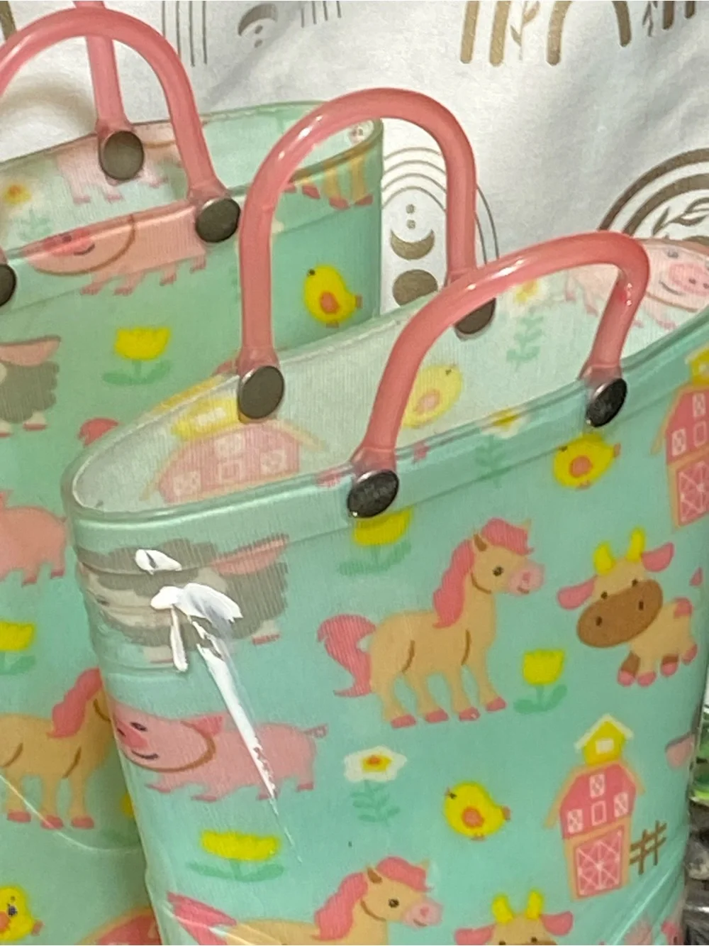 Western Chief Mint Green Farm Animal Rain Boots with Pink Soles